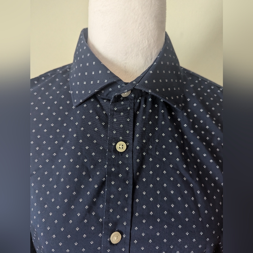Michael Kors Navy Blue With White Patterned Men's Shirt, Size Large